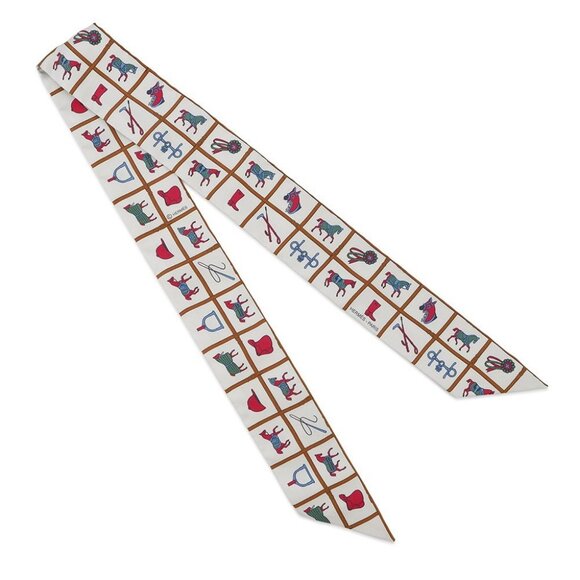 HERMES Twilly Couvertures et Tenues de jour Silk100% Cream/Blanc/Rose - Picture 1 of 8